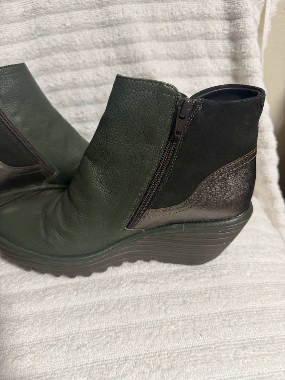 Fly London Women Leather Ankle Boots Olive Green Size 41 US 10 - Picture 6 of 8